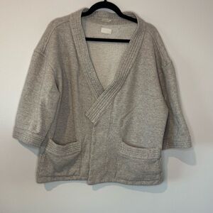MOTHER Wrap Sweatshirt Cardigan Gray Fleece Cropped Pocket Lounge Jacket